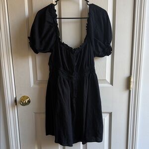 Aerie Black Mini Dress with Puff Sleeves